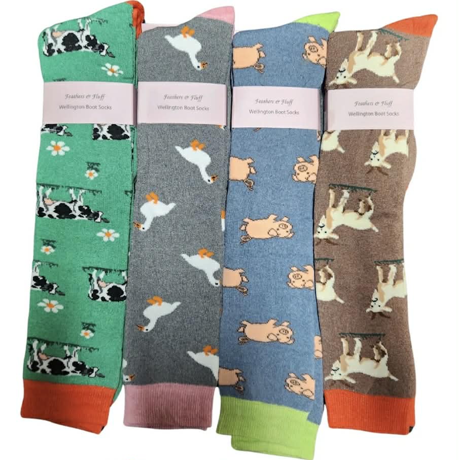 Ladies Welly Socks Farm Animals Design - Pig