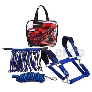 Elico Dalston Headcollar, Rope and Fly Fringe Set Red