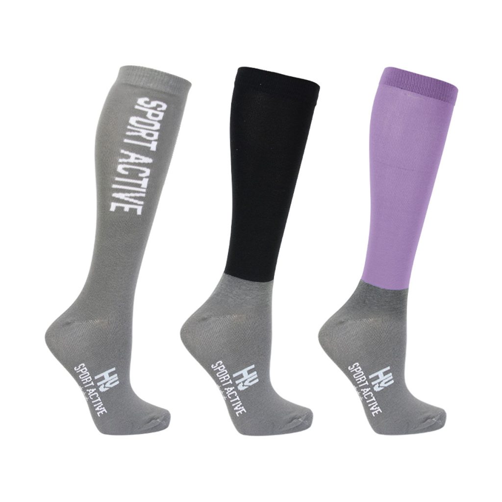 Hy Sport Active Riding Socks (Pack of 3) Adult 4-8 - Blooming Lilac/Pencil Point Grey/Black