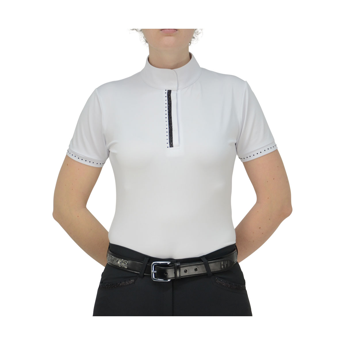 Hy Equestrian Ladies Roka Show Shirt - White/Black Crystal