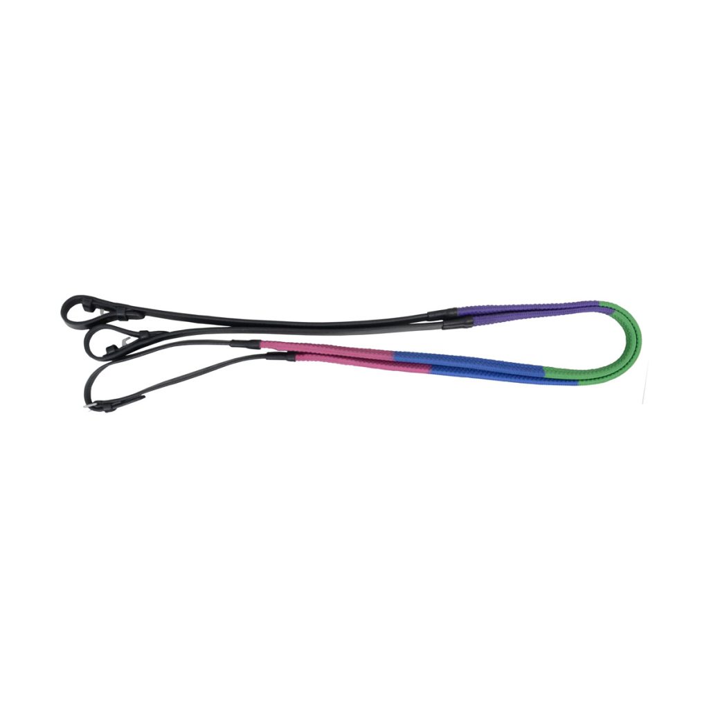 Hy Equestrian Rubber Covered Training Reins - Purple/Green/Blue/Fuchsia