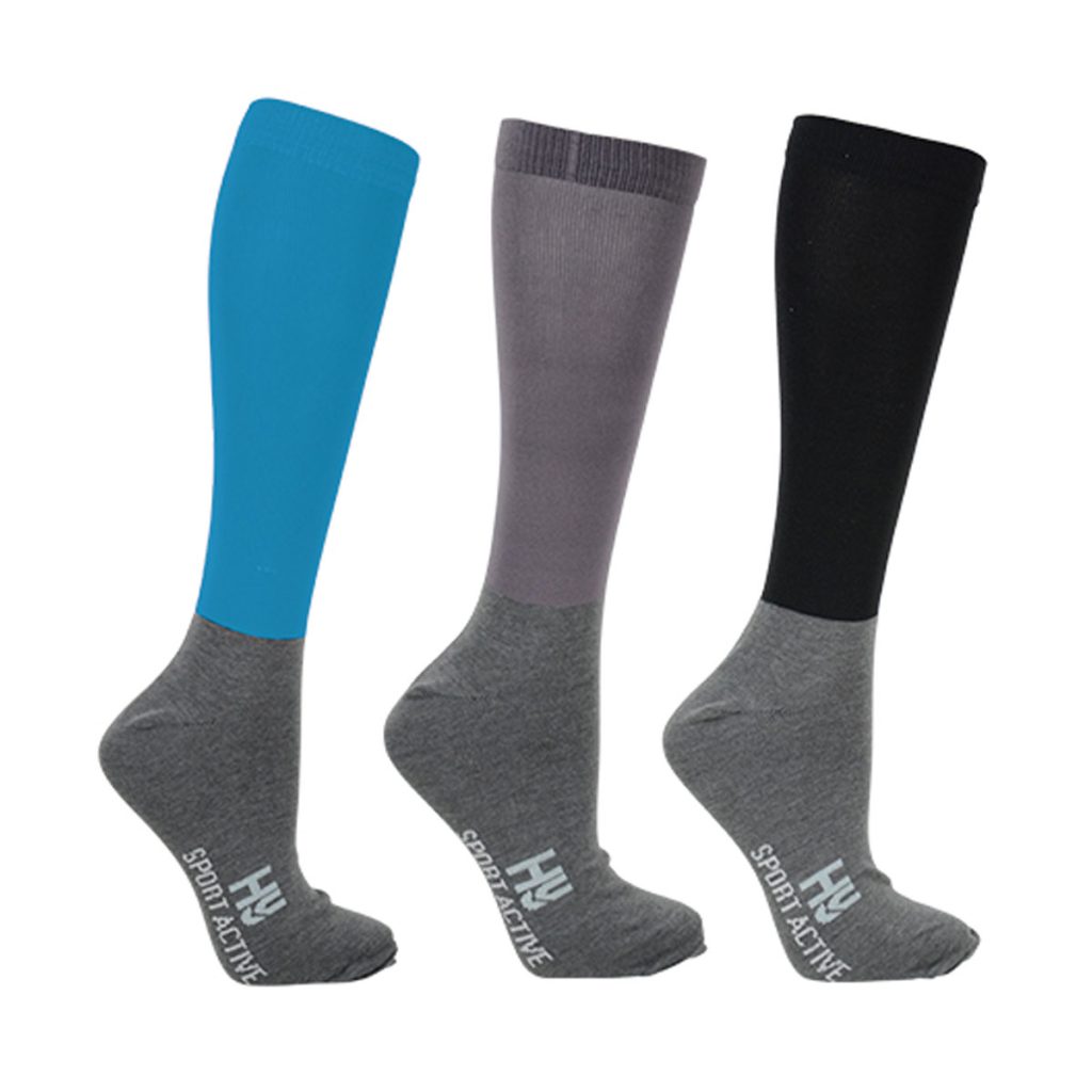 Hy Sport Active Riding Socks (Pack of 3) Adult 4-8 - Aegean Green/Pencil Point Grey/Black