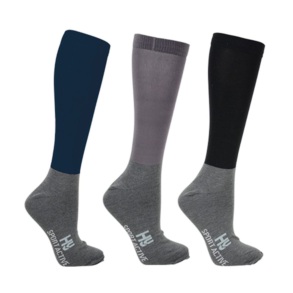 Hy Sport Active Riding Socks (Pack of 3) Adult 4-8 - Midnight Navy/Pencil Point Grey/Black