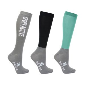 Hy Sport Active Riding Socks (Pack of 3) Adult 4-8 - Spearmint Green/Pencil Point Grey/Black