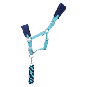 Hy Equestrian Belton Fleece Head Collar and Lead Rope Set - Navy/Teal