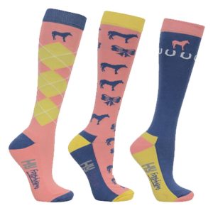 Hy Equestrian Newmarket Horse Print Socks (Pack 3) - Adult 4-8