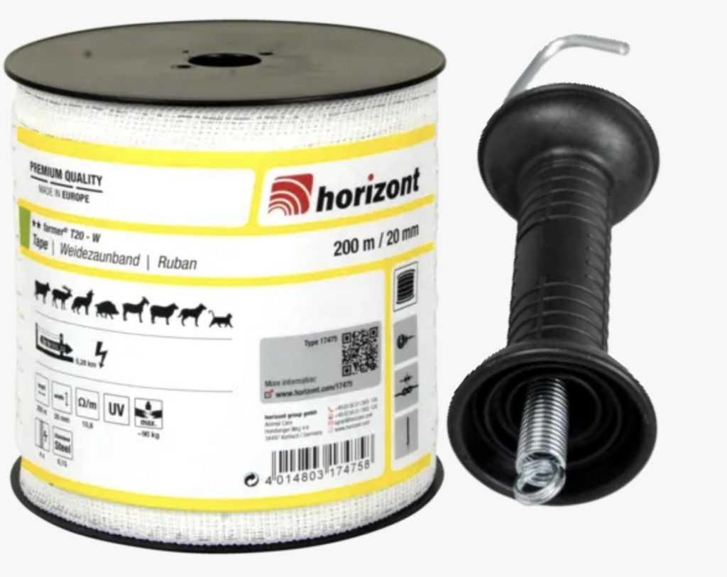 BUY Horizont Electric Fence Tape 20mm by 200m GET A FREE BLACK GATE HANDLE